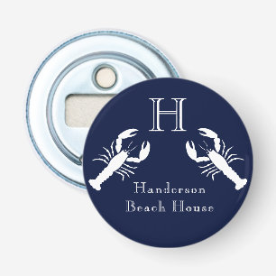 Monogrammed Navy Blue White Lobster Nautical Button Flesopener
