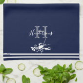 Monogrammed Navy Blue White Lobster Nautical Theedoek (Gevouwen)