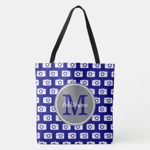 Monogrammed Navy Camera Pattern met de Naam van de Tote Bag