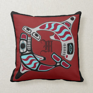 Monogrammed Northwest Coast Art Orcas Kussen