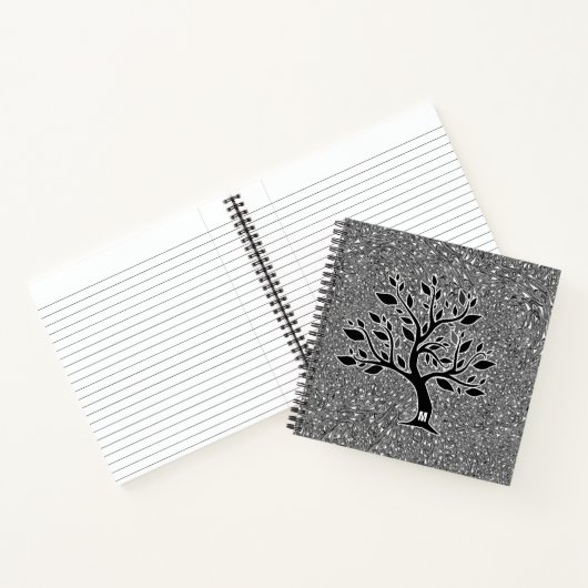 Monogrammed Oak Tree Silhouette met Paisley Notitieboek (Binnen)