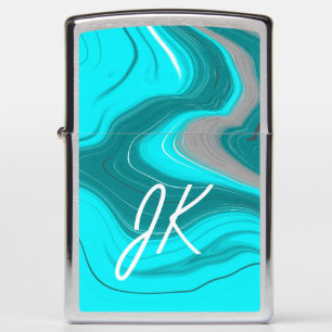 Monogrammed Ocean Blue Marble Fluid Art