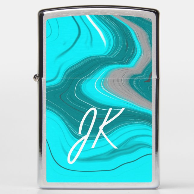 Monogrammed Ocean Blue Marble Fluid Art (Voorkant)