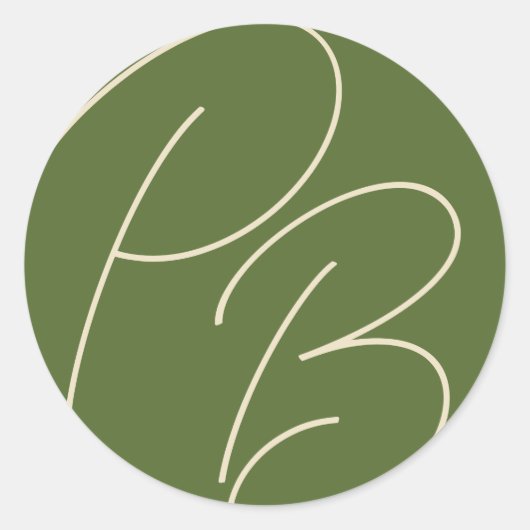 Monogrammed Olive Green Charm Wedding Ronde Sticker (Voorkant)
