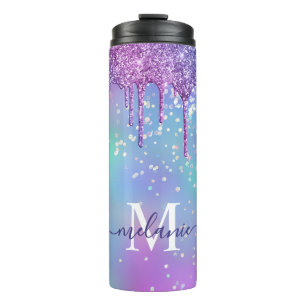 Monogrammed Ombre Rainbow Glitter Drip Thermosbeker