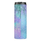Monogrammed Ombre Rainbow Glitter Drip Thermosbeker (Achterkant)