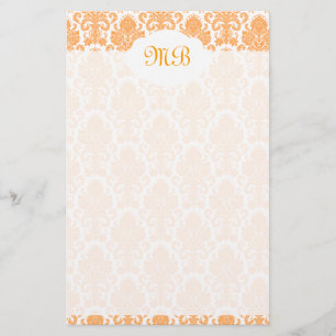 Monogrammed Oranje Damask Briefpapier