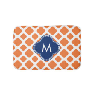 Monogrammed Oranje en Royal Blue Quatrefoil Badmat