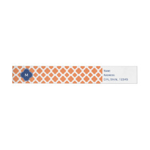 Monogrammed Oranje en Royal Blue Quatrefoil Omwikkelbaar Adreslabel