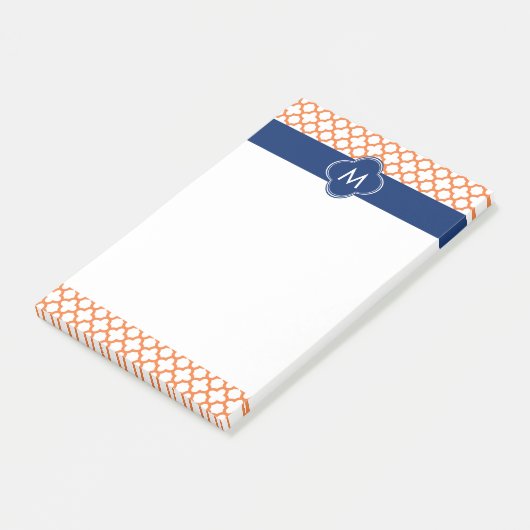 Monogrammed Oranje en Royal Blue Quatrefoil Post-it® Notes (Schuin)