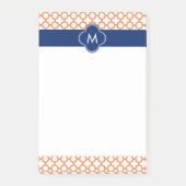 Monogrammed Oranje en Royal Blue Quatrefoil Post-it® Notes (Voorkant)