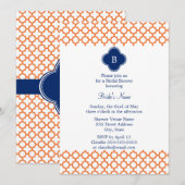 Monogrammed Oranje, Royal Blue Quatrefoil Bridal Kaart (Voorkant / Achterkant)