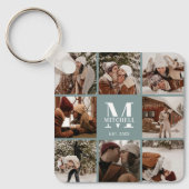Monogrammed paar fotocollage | Monogram groen Sleutelhanger (Voorkant)
