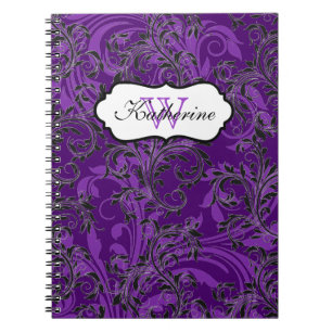 Monogrammed Paars Black White Scrolls Notitieboek