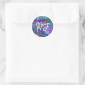 Monogrammed Paars en Blue Marble Ronde Sticker (Tas)