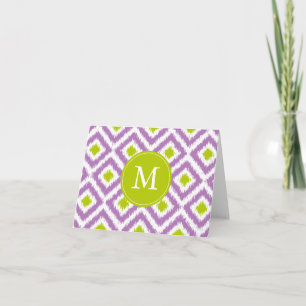 Monogrammed Paars Green Diamonds Ikat Pattern Notitiekaartje