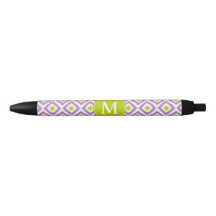 Monogrammed Paars Groene Ikat Pattern Zwarte Inkt Pen