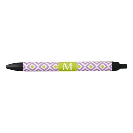 Monogrammed Paars Groene Ikat Pattern Zwarte Inkt Pen (Voorkant)