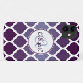 Monogrammed Paars Ombre Moroccan Lattice Pattern Case-Mate iPhone Case (Achterkant (horizontaal))