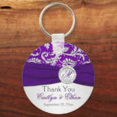 Monogrammed Paars, Silver Wedding Favor Sleutelhan Sleutelhanger (Voorkant)