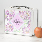 Monogrammed Paarse Floral Metal Lunch Box (In situ)