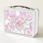 Monogrammed Paarse Floral Metal Lunch Box (Achterkant)