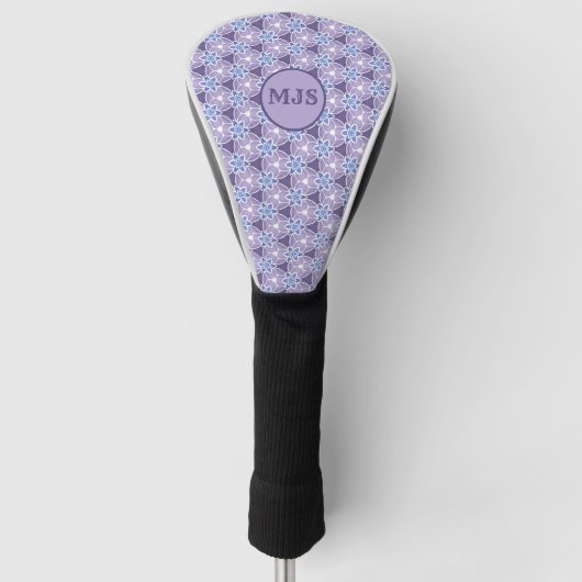 Monogrammed Paarse Floral Waterverf Pattern Golfheadcover (Voorkant)