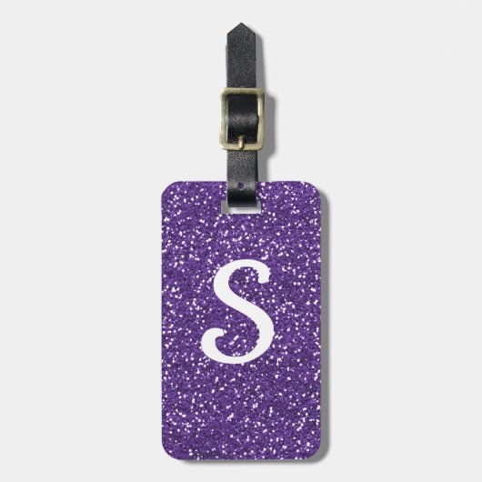 Monogrammed Paarse Glitter Bagagelabel (Voorkant verticaal)