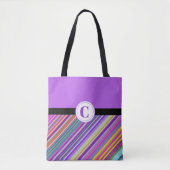 Monogrammed Paarse Striped All-Over-Print Canvas t Draagtas (Voorkant)