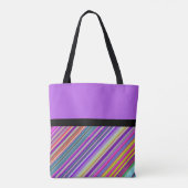 Monogrammed Paarse Striped All-Over-Print Canvas t Draagtas (Achterkant)