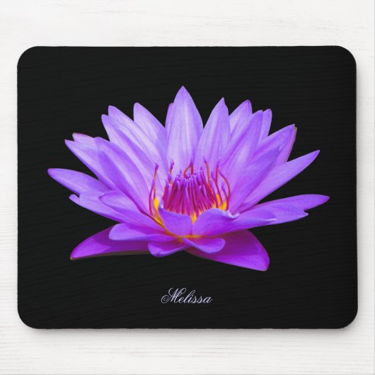 Monogrammed Paarse Water Lily Black Muismat (Voorkant)