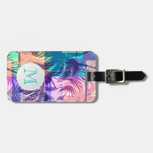 Monogrammed palmboom bagagelabel (Voorkant horizontaal)