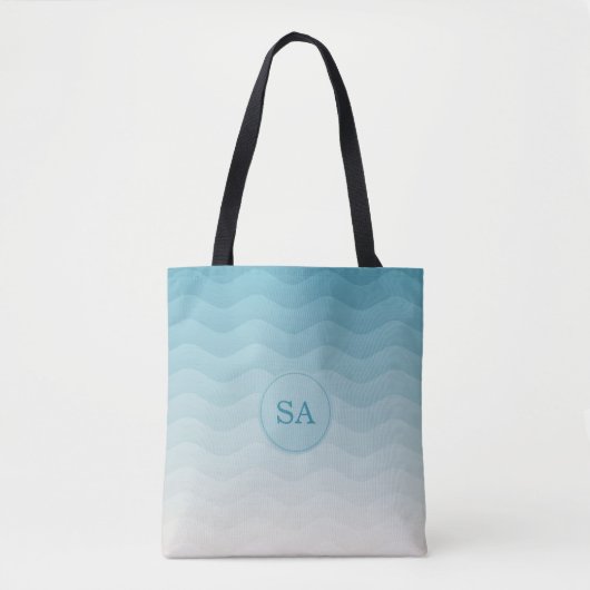 Monogrammed Pastel Blue Waves Ombre Draagtas (Voorkant)