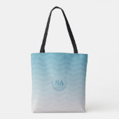 Monogrammed Pastel Blue Waves Ombre Draagtas (Achterkant)