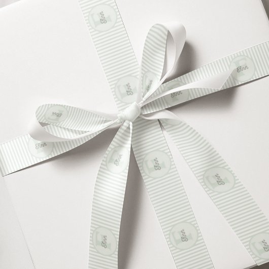 Monogrammed pastel groen en wit gestreept grosgrain lint