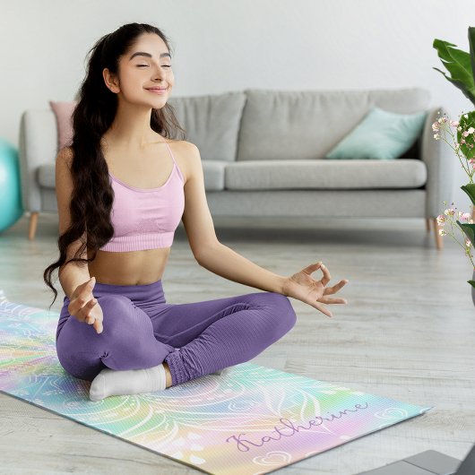 Monogrammed Pastel Holographic Mandala Yogamat