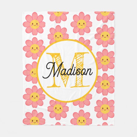 Monogrammed personalize flower fleece blanket deken (Voorkant)