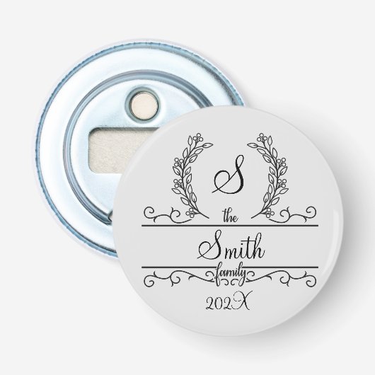 Monogrammed Persoonlijke Familienaam Button Flesopener (Voorkant)