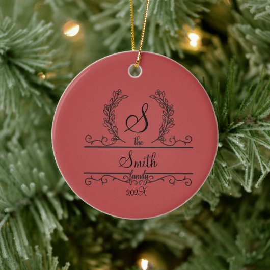 Monogrammed Persoonlijke Familienaam Keramisch Ornament (Boom)