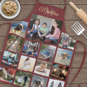 Monogrammed Photo Collage Pattern Burgundy & Gold Schort