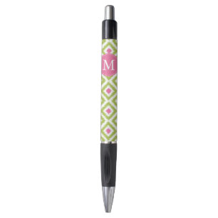 Monogrammed Pink and Green Diamonds Ikat Pattern Pen