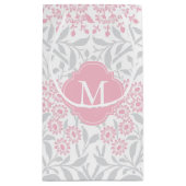 Monogrammed Pink and Grey Floral Damask Pattern Klein Cadeauzakje (Achterkant)