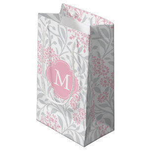 Monogrammed Pink and Grey Floral Damask Pattern Klein Cadeauzakje