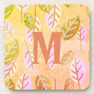 Monogrammed Pink and Sage Abstract Leafs Onderzett Bier Onderzetter