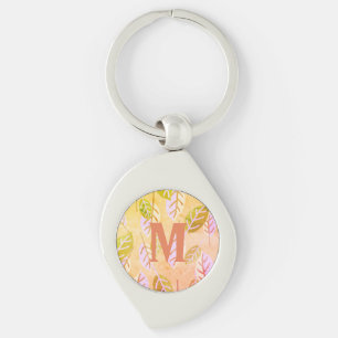 Monogrammed Pink and Sage Abstracte Leafs Sleutelh Sleutelhanger