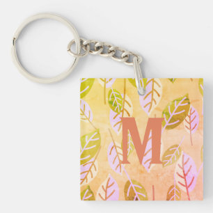 Monogrammed Pink and Sage Abstracte Leafs Sleutelh Sleutelhanger