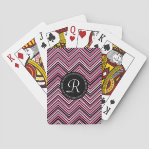 Monogrammed Pink Black Tribal Chevron Pattern Pokerkaarten