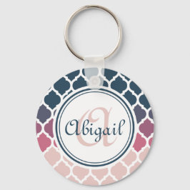 Monogrammed Pink Blue Moroccan Lattice Pattern Sleutelhanger