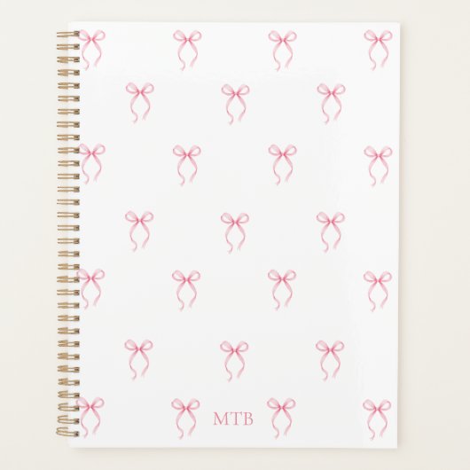 Monogrammed Pink Bow Planner (Voorkant)