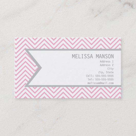Monogrammed Pink Chevron Calling Card Visitekaartje (Voorkant)